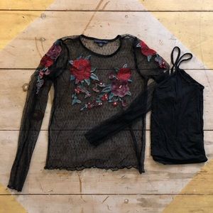 Mesh long sleeve w/ floral details